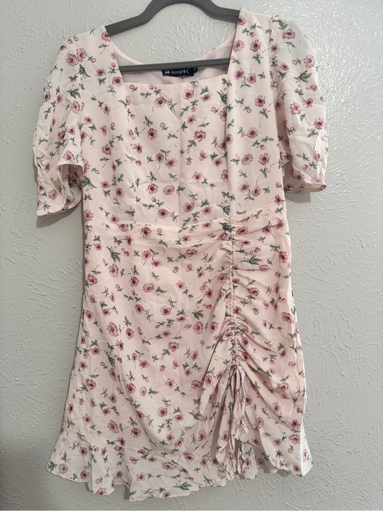 Allegra K Dresses & Skirts - Allegra K Cream Pink Floral Ruched Mini Dress